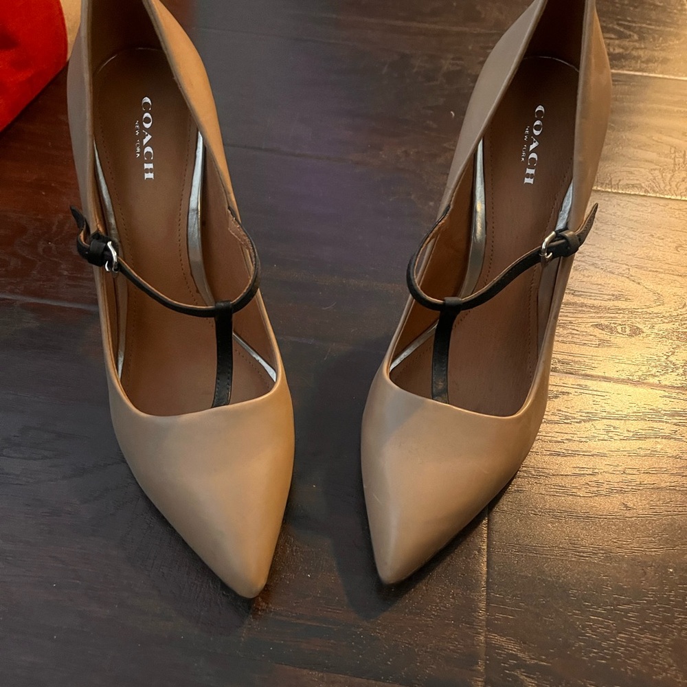 Coach Tan Pointed-Toe Heels with Ankle Strap